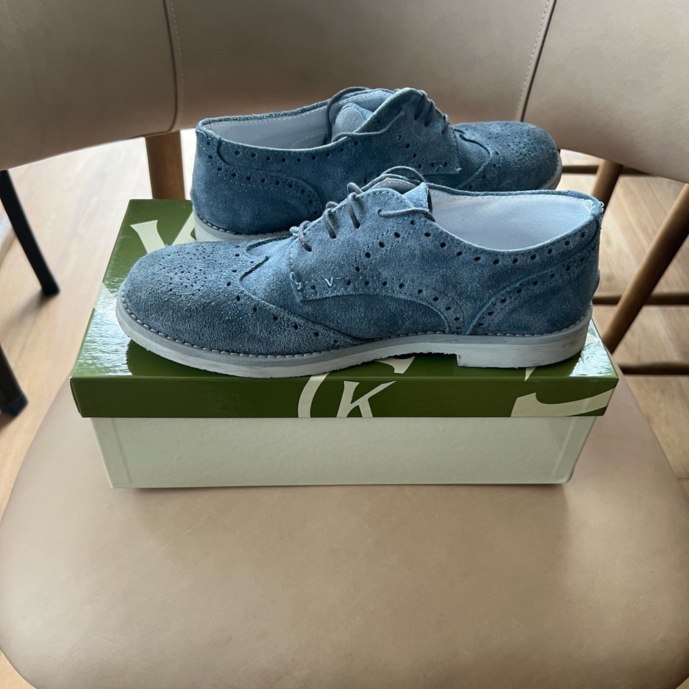 Kids Boys Suede Dress Shoes with laces & Rubber Sole - Blue/grey - Size 38 - Picture 6 of 13